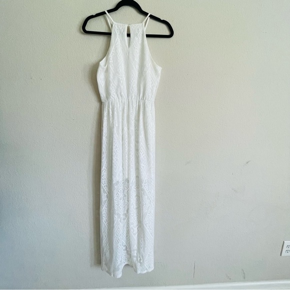 Lily Rose White Halter Maxi Sundress size S summer casual beach lace back slit - Picture 11 of 11